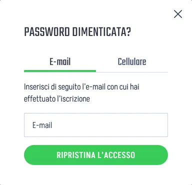 Finestra Password dimenticata di Winnita con il pulsante Ripristina l'accesso
